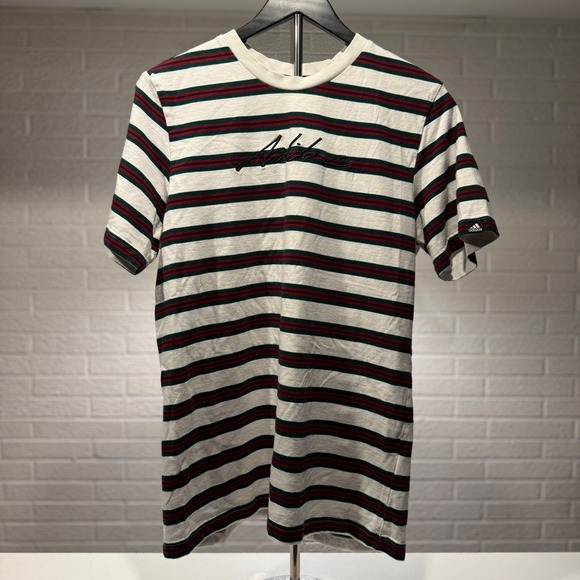 adidas Other - Adidas Striped T Shirt Mens M White Burgundy Green Embroidered Logo Cotton‎ Blen